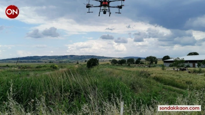 Manyas'ta drone ile sivrisineklere karşı zirai ilaçlama